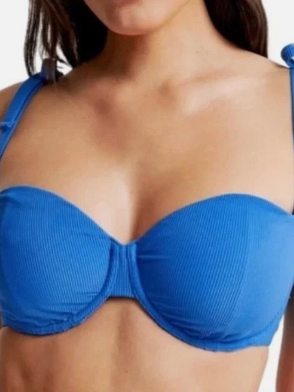 Abercrombie Curve Love Blue Ribbed Underwire Bikini Top L